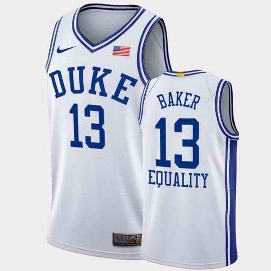 Men Duke Blue Devils Joey Baker Equality College Basketball White Blm Social Justice Jersey